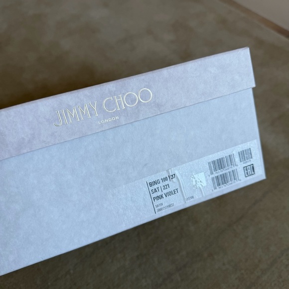 Jimmy Choo Bing 100 Satin Mules With Crystal Strap in pink violet, size 37, NEW - Picture 8 of 9